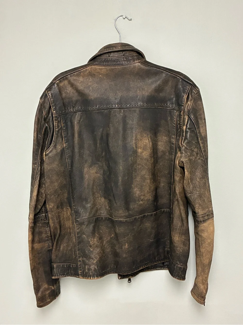 John Varvatos Distressed Leather Biker Jacket Large